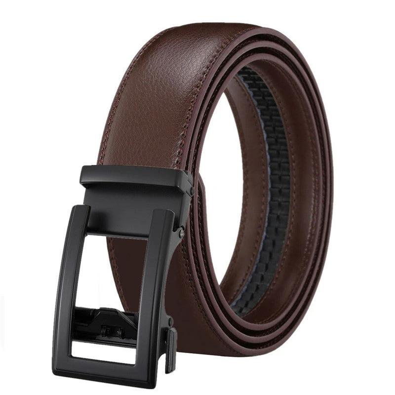 Men's Leather Belt Automatic Buckle Two-layer Cowhide Hollow by GJG Denim