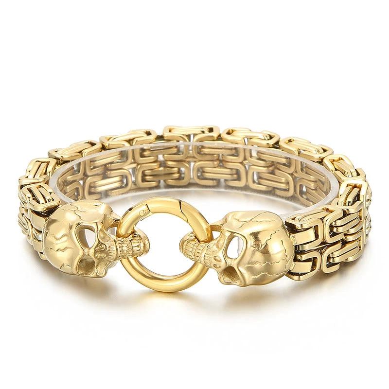 Chain-Patterned Skull Titanium Steel Mens Bracelet by GJG Denim