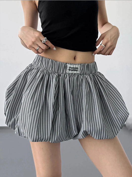 Striped Bubble Hem Casual Shorts by Lady Ros