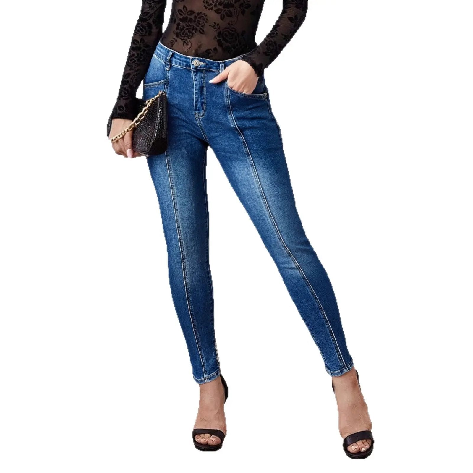 Womens Slim-Fit Patchwork Denim Jeans With Exposed Seams And Three-Dimensional Tailoring by GJG Denim
