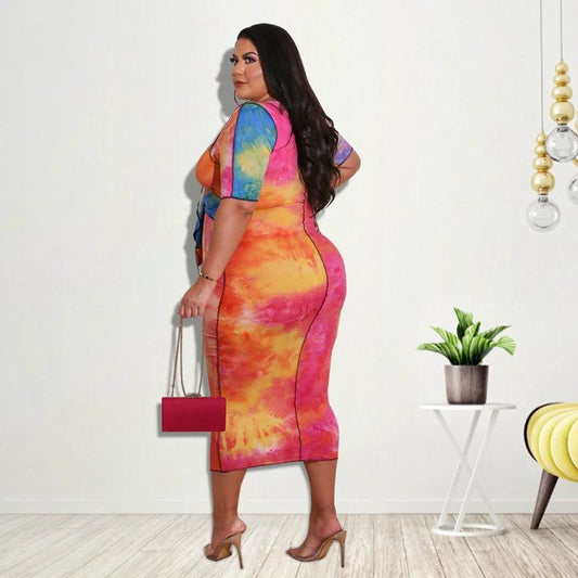 Plus Size Women's Kansuha Printed Fashion Dress by GJG Denim