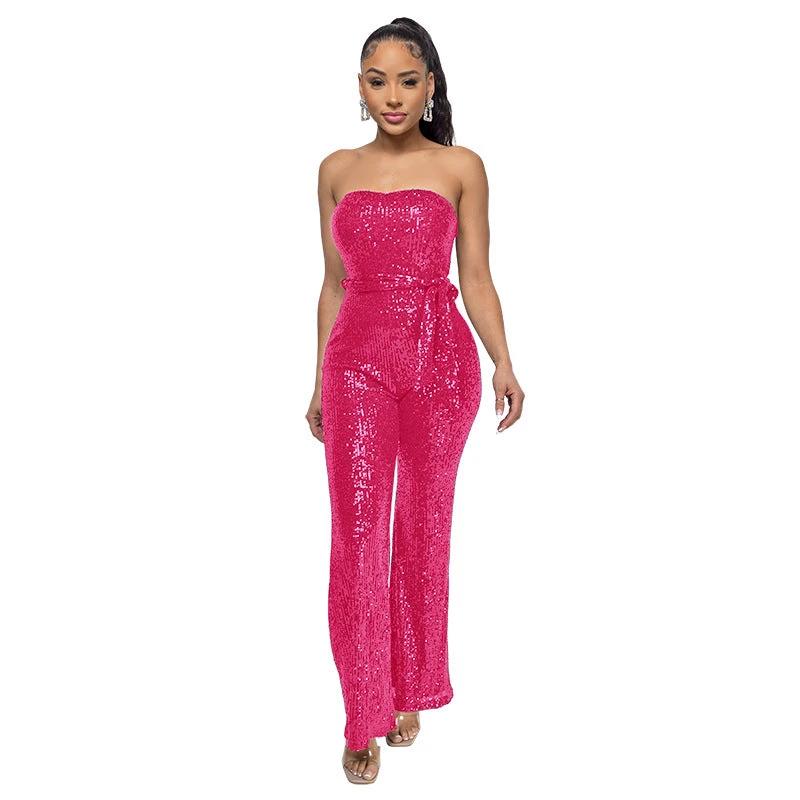 Solid-color Womens Tube Top Backless Jumpsuit by GJG Denim