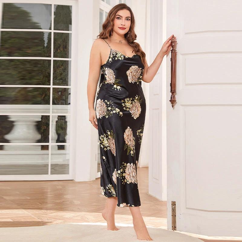 Plus-sized Plus Size Ice Silk Fashion Casual Pajamas by GJG Denim