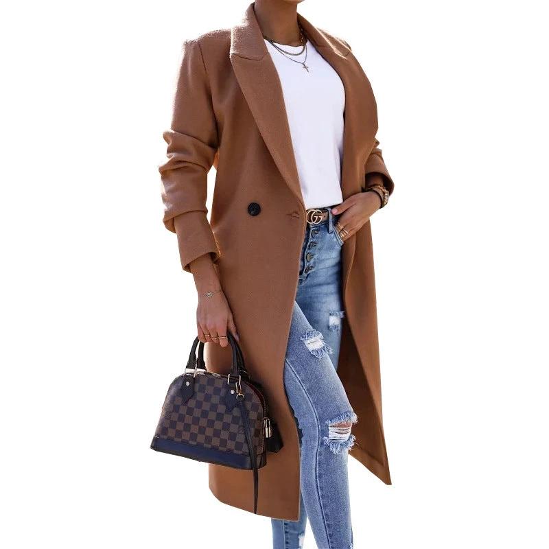 Minimalist Long Sleeve Lapel Button Split Coat by GJG Denim