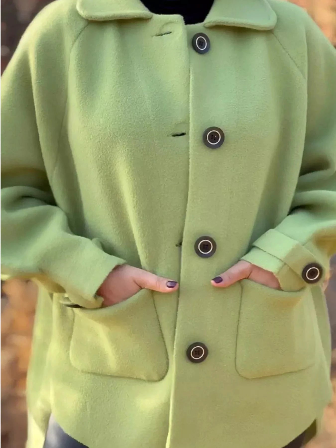 Full Size Button-Front Raglan Sleeve Coat Plus Size by Lady Ros