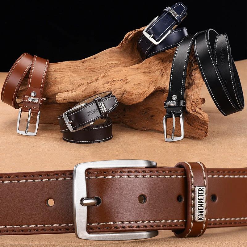 Men's Simple And Versatile Leather Cowhide Belt by GJG Denim