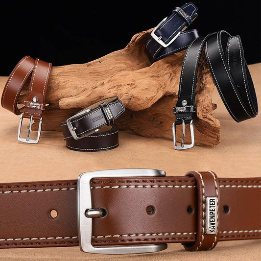 Men's Simple And Versatile Leather Cowhide Belt by GJG Denim