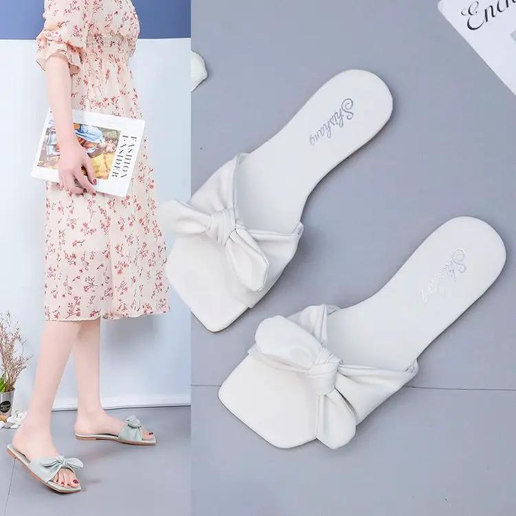Women's Beach Slippers With Bow by GJG Denim