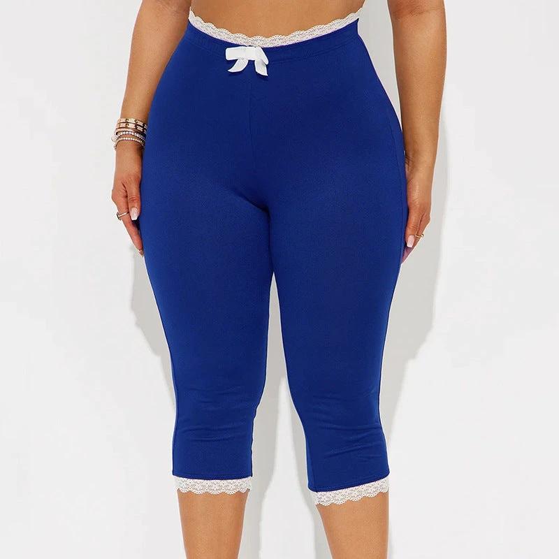 Sexy Lace Leopard Print Cropped Tight Straight-leg Pants by GJG Denim