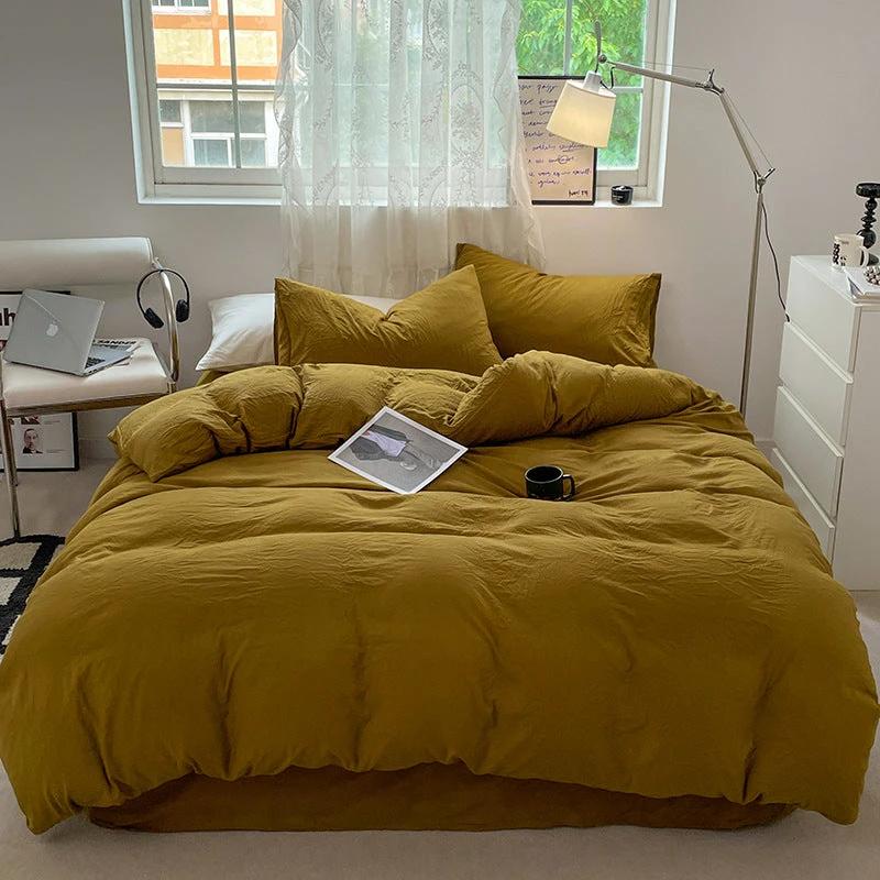 Solid Color Super Soft Washed Cotton Duvet Cover Four-piece Set by GJG Denim