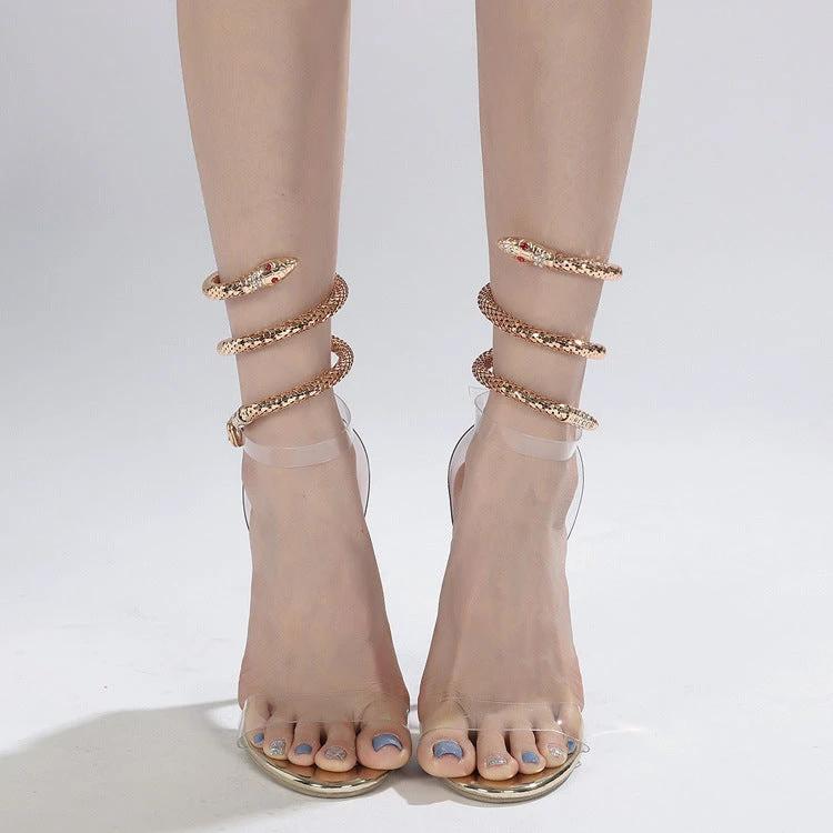 Rhinestone High-heeled Sandals Snakelike Winding Round Toe by GJG Denim