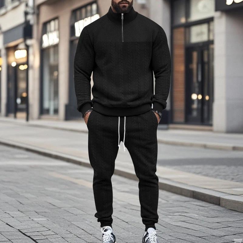 Men's Casual Fleece-lined Warm-up Zippered Track Pants Set by GJG Denim