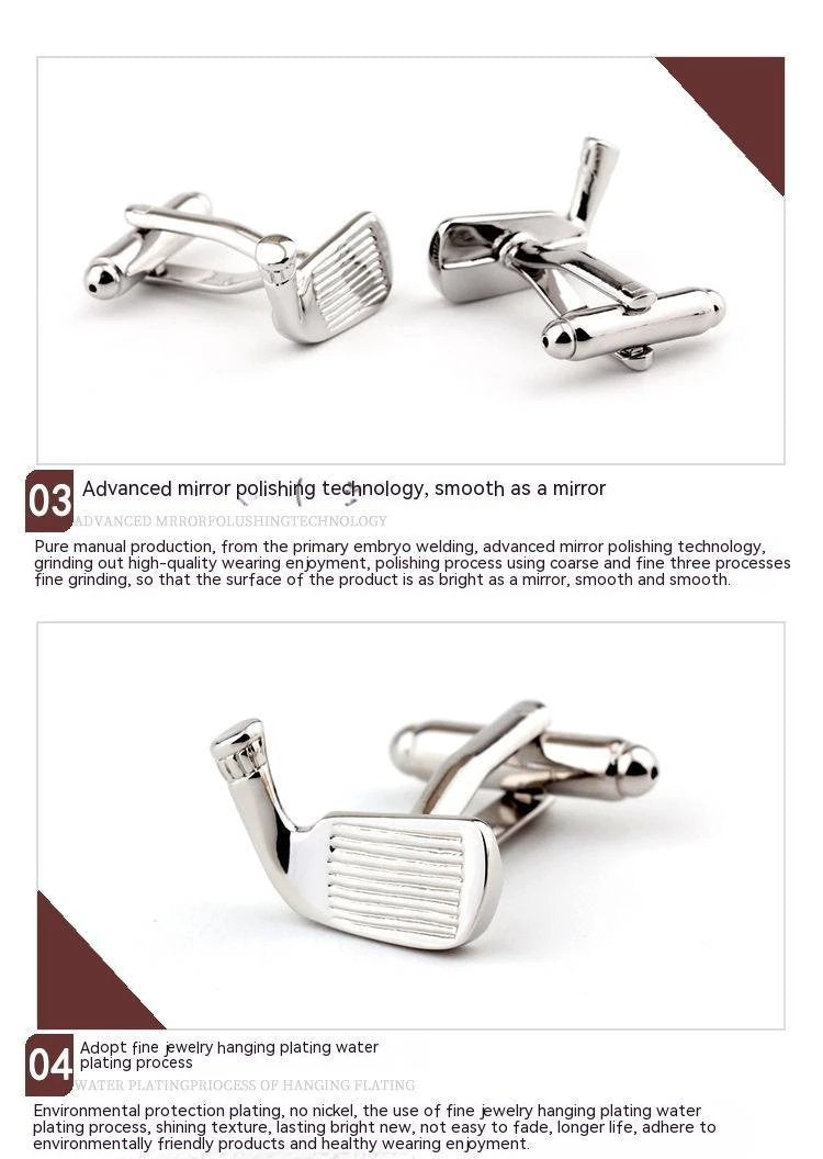 Golf Racket Shape Plain Metal Men's Cufflinks by GJG Denim