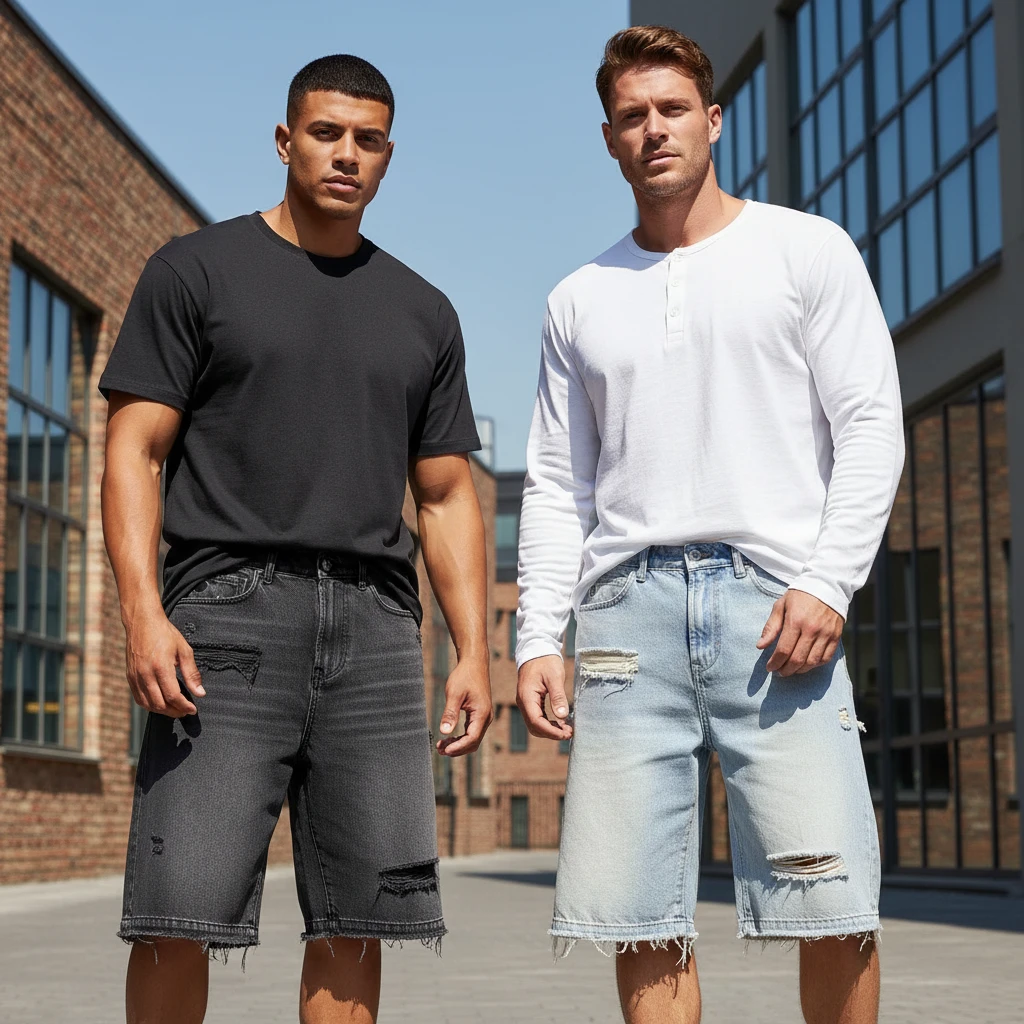 Men's Ripped Washed Denim Shorts by GJG Denim