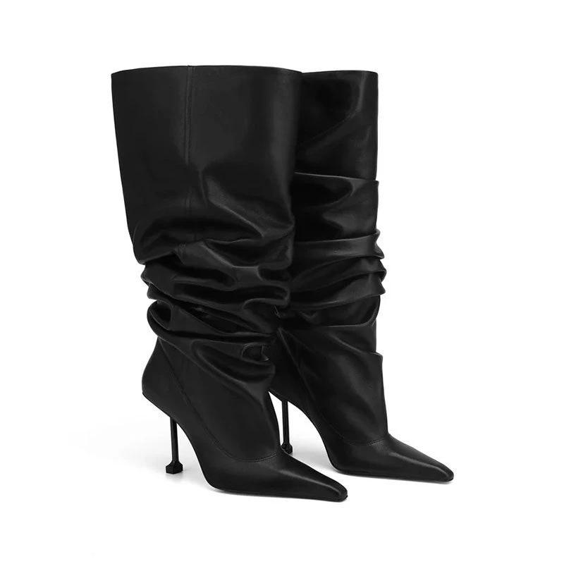 Big Tube Circumference Pointed Toe Stiletto Heel Catwalk Party Boots by GJG Denim