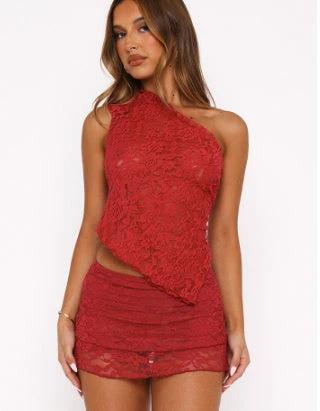 Women's Irregular Lace One-piece Top Two-piece Overskirt Suit by GJG Denim