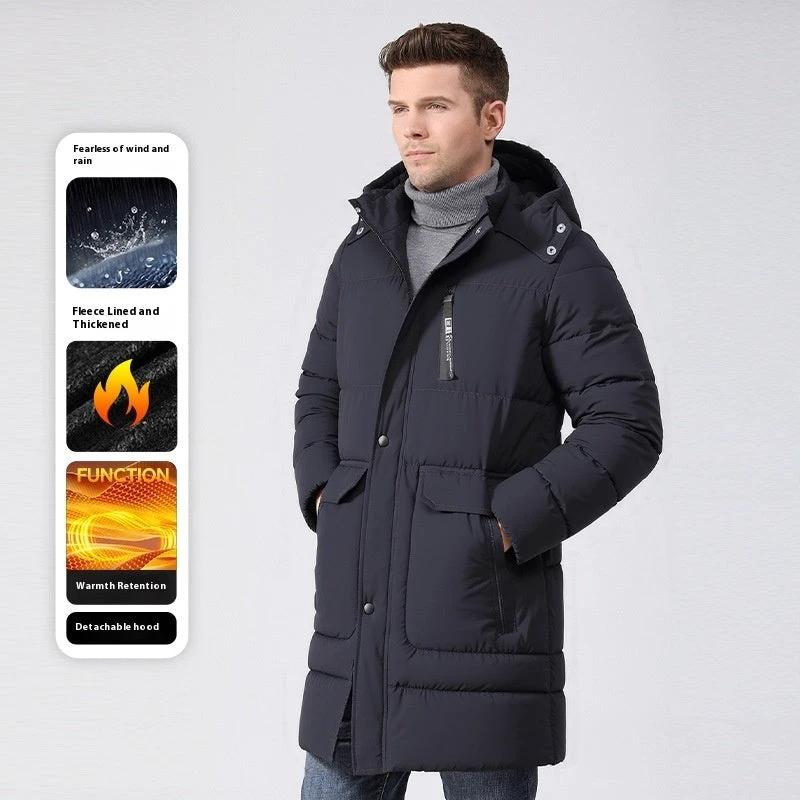 Men's Fleece-lined Thick Long Section Cotton-padded Coat by GJG Denim
