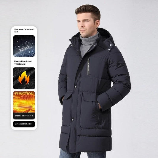 Men's Fleece-lined Thick Long Section Cotton-padded Coat by GJG Denim