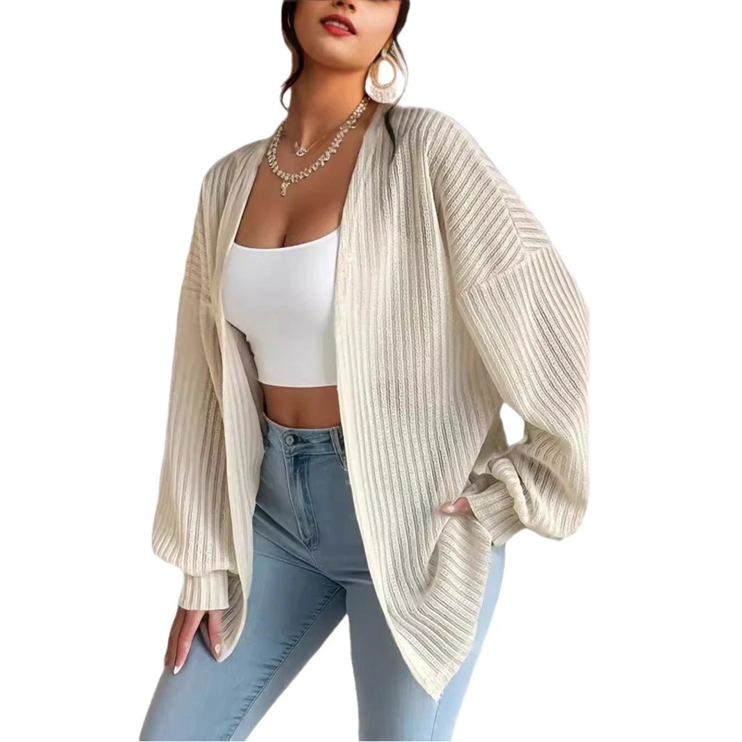Knitted Cardigan Wide Shoulder Long Sleeve Top by GJG Denim