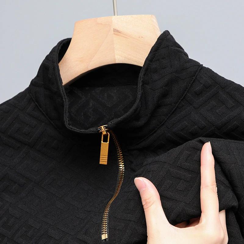 Men's Long Sleeve Zipper And Lapel Stand Collar Shirt by GJG Denim