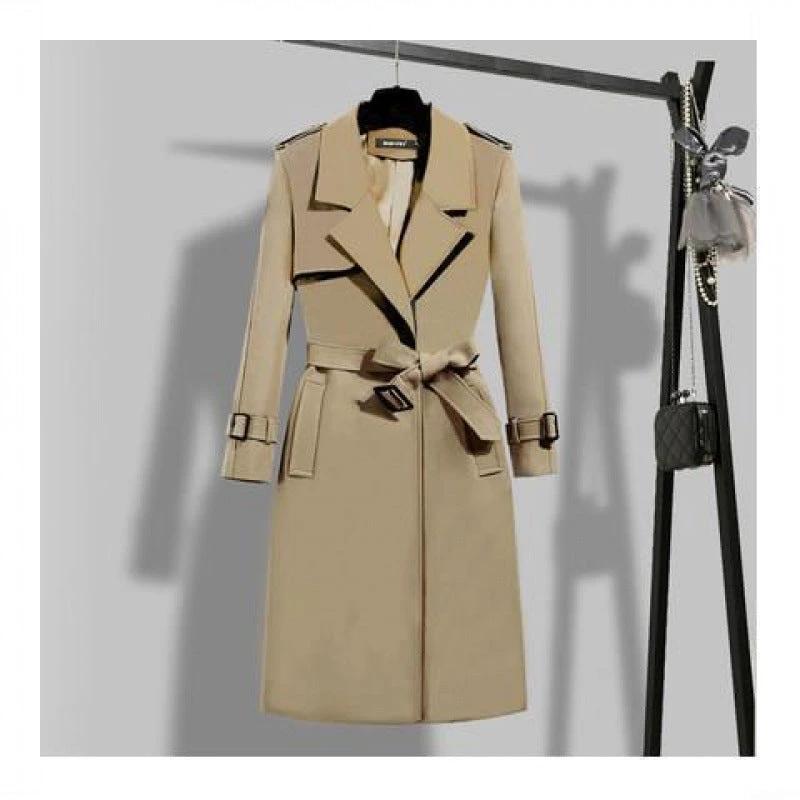Elegant Slim-fit Slimming Waist Mid-length Trench Coat by GJG Denim