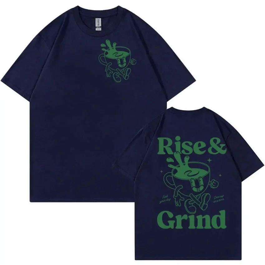 "Rise And Grind" Coffee Fun Expression Cartoon T-shirt For Men by GJG Denim