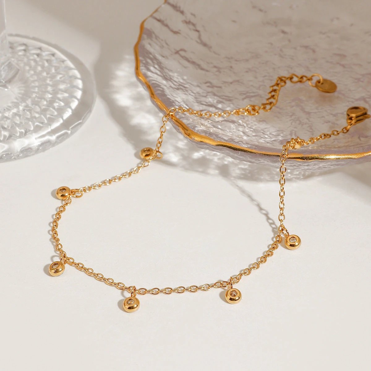 Stainless Steel All-match Zircon Anklet by GJG Denim