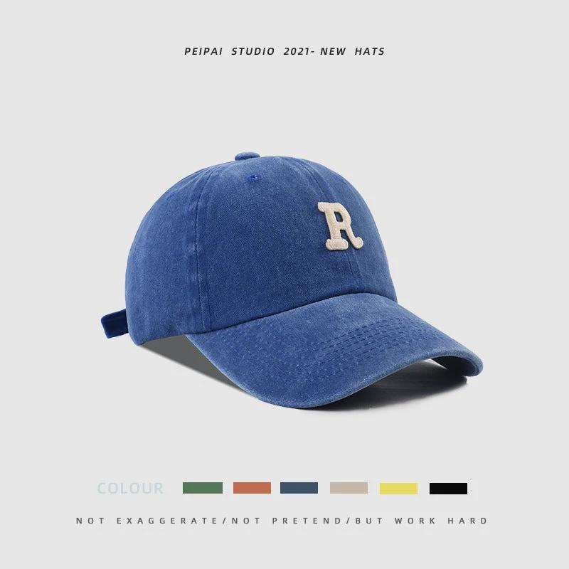 Washed Letter R Ball Cap For Men by GJG Denim