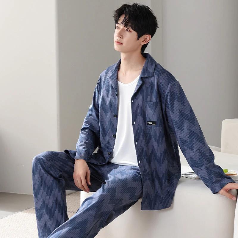 Men's Pure Cotton Long Sleeved Pajamas by GJG Denim