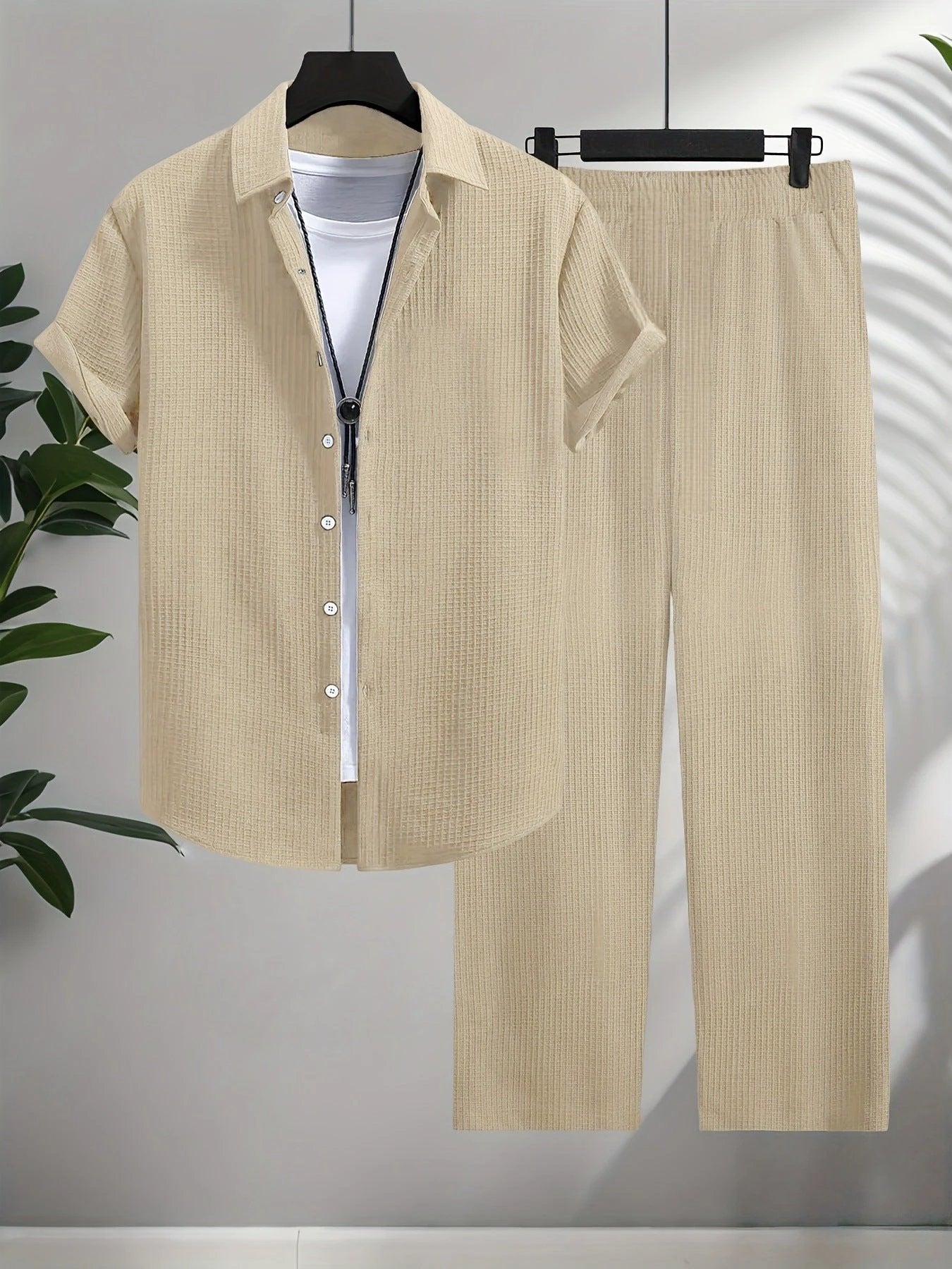 Fashion Jacquard Short-sleeved Shirt Trousers Suit by GJG Denim