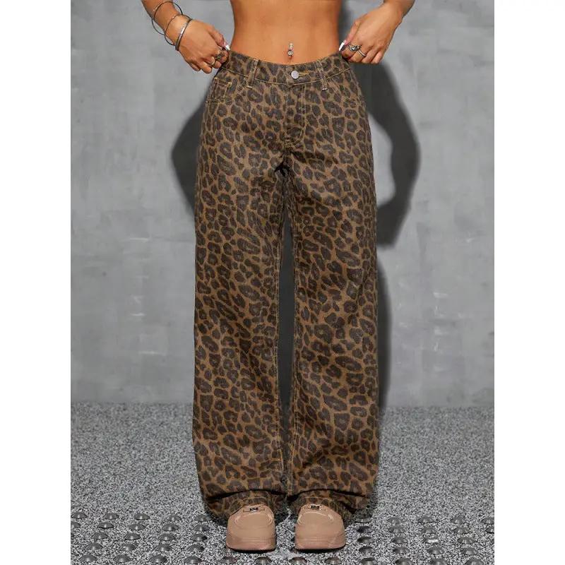 Retro Leopard Print High-waist Jeans by GJG Denim