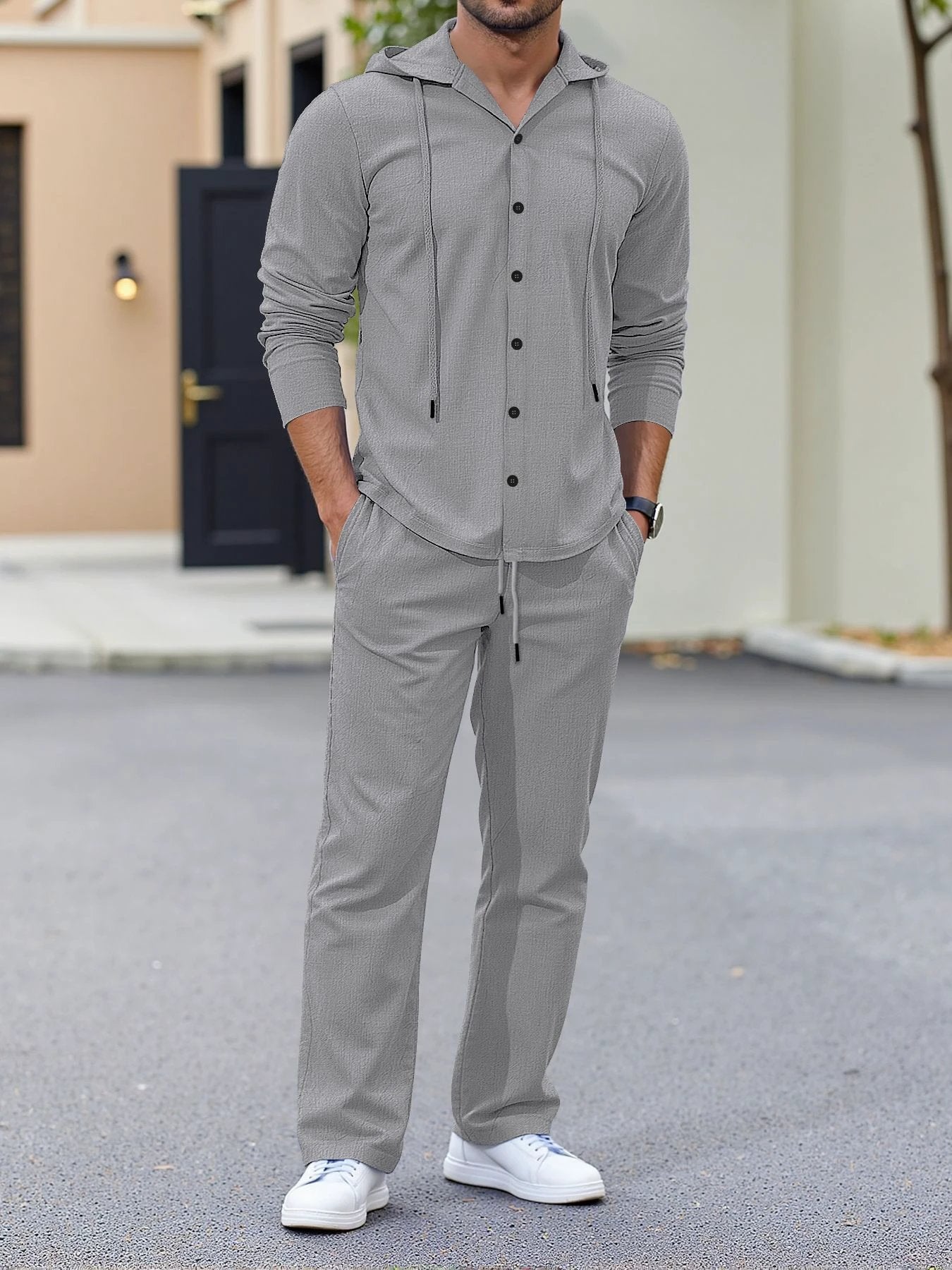 Men's Relaxed Fit Long Sleeve Suit With A Minimalist Design by GJG Denim
