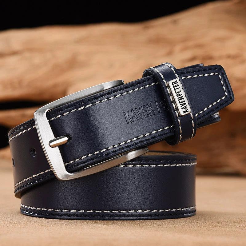 Men's Simple And Versatile Leather Cowhide Belt by GJG Denim