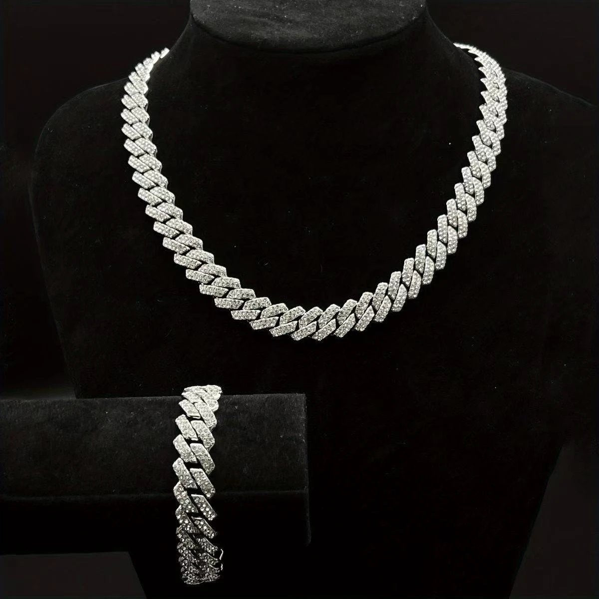 14mm Diamond-Encrusted Rhombus Necklace For Men by GJG Denim