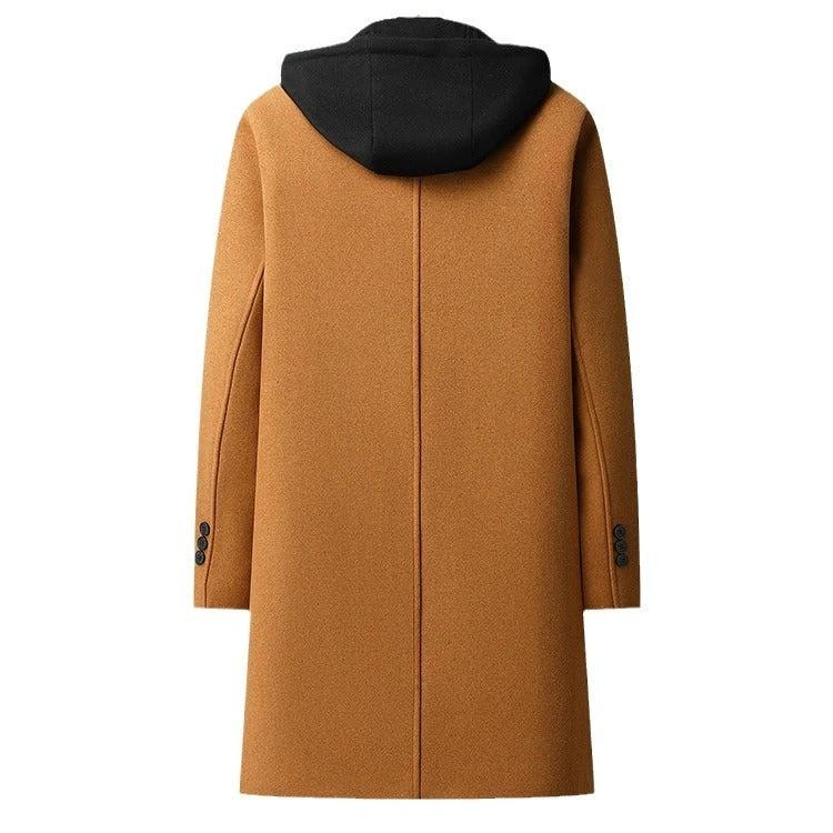 Men's Detachable Hooded Mid-length Woolen Trench Coat by GJG Denim