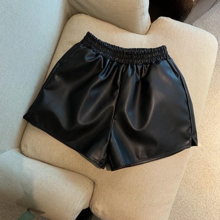 Pu Leather Shorts Women High Waist Loose Split Casual Pants by GJG Denim