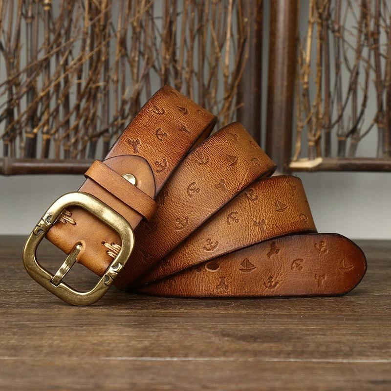 Men's Patterned Leather Belt by GJG Denim