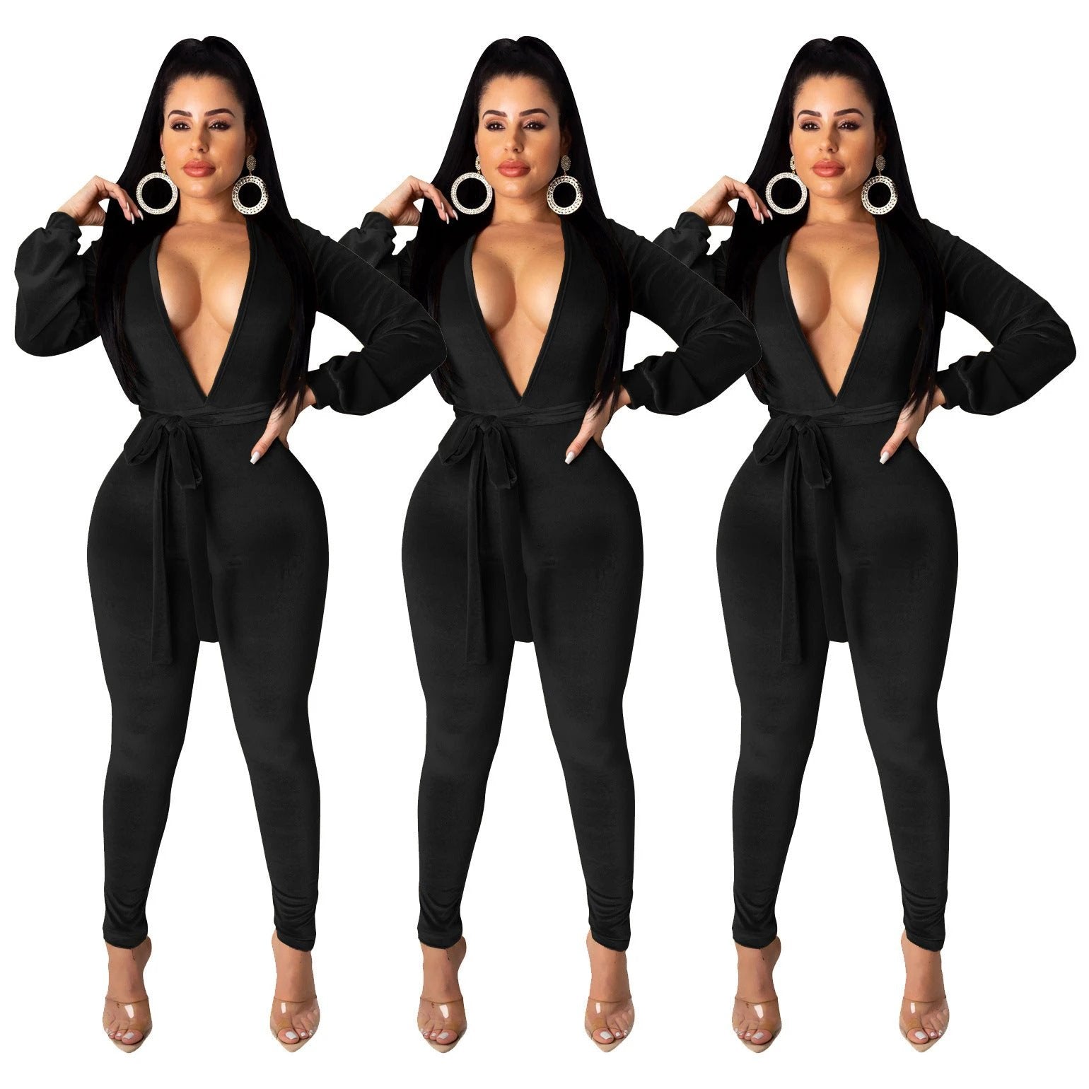 Sexy Fashion Solid Color Silver Fox Velvet Jumpsuit by GJG Denim