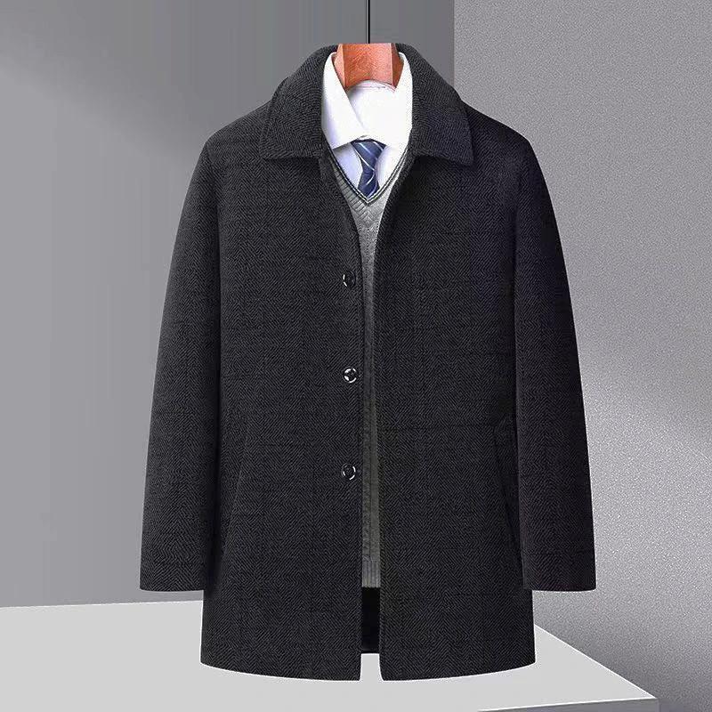 Men's Trench Coat Chenille Fleece-lined Woolen Coat by GJG Denim