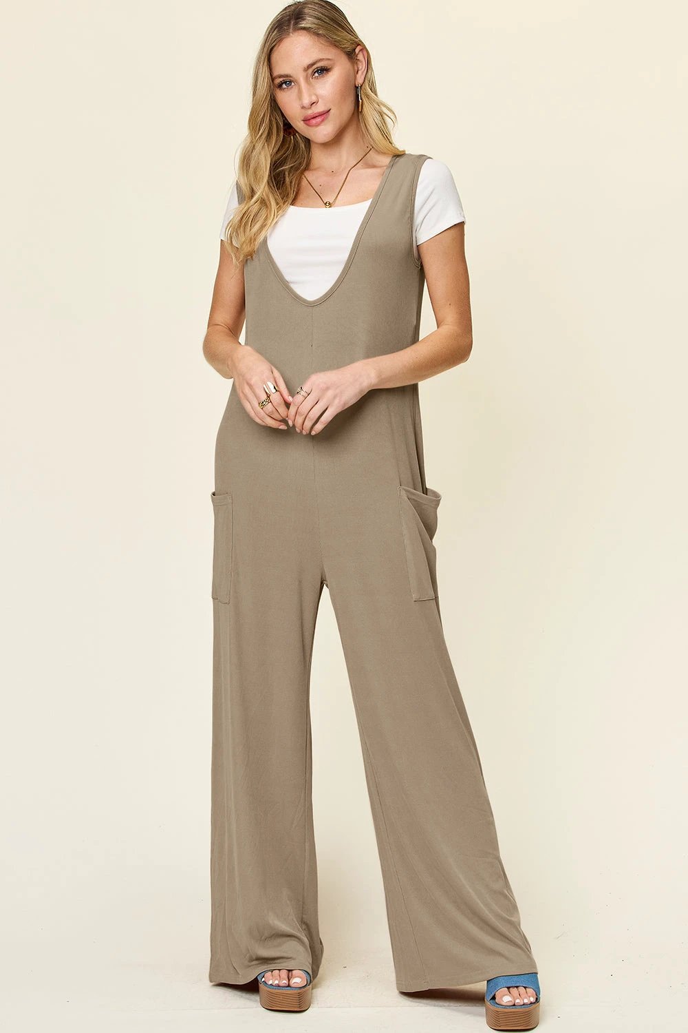Sleeveless Wide Leg Jumpsuit with Handy Pockets by Lady Ros
