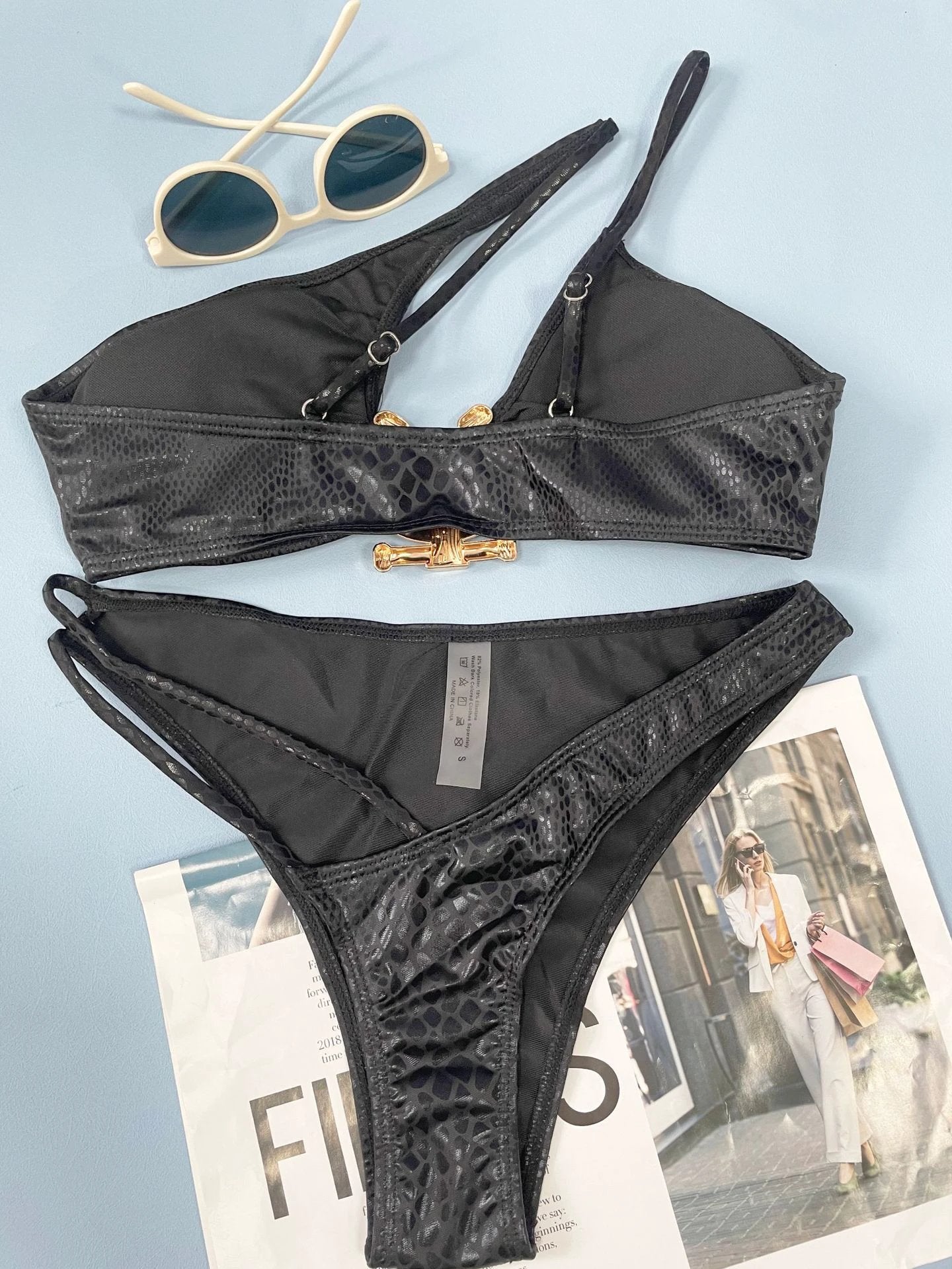 Women Bikini Serpentine Pattern Swimsuit Three Point Tight Swimwear by GJG Denim
