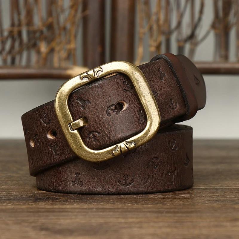 Men's Patterned Leather Belt by GJG Denim