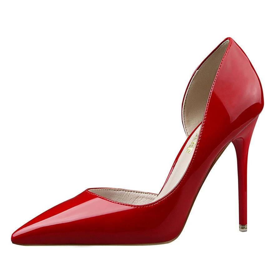 Womens Pumps Shoes Dorsay High Heels Pointed Toe Patent Leather by GJG Denim