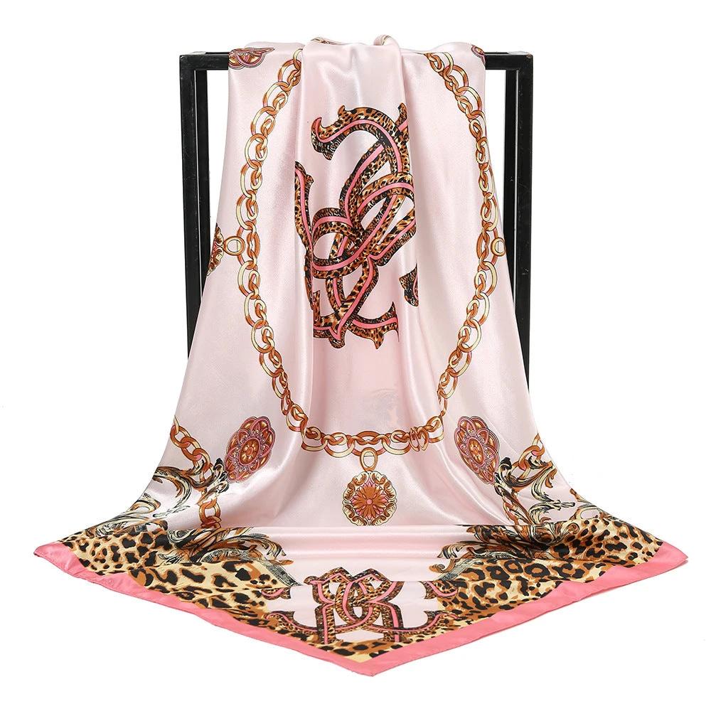Leopard-print Chain Decorative Satin Scarf by GJG Denim