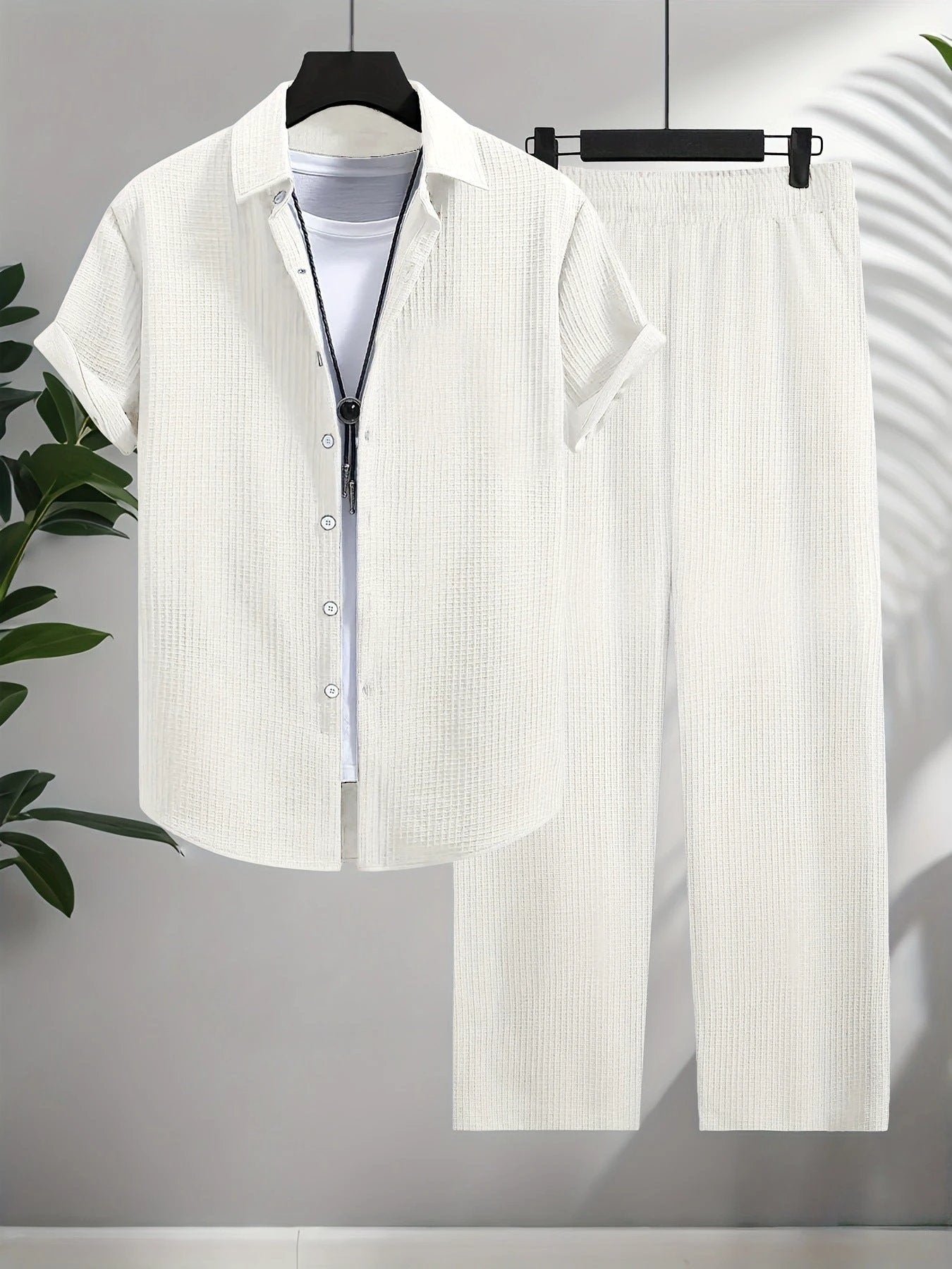 Fashion Jacquard Short-sleeved Shirt Trousers Suit by GJG Denim