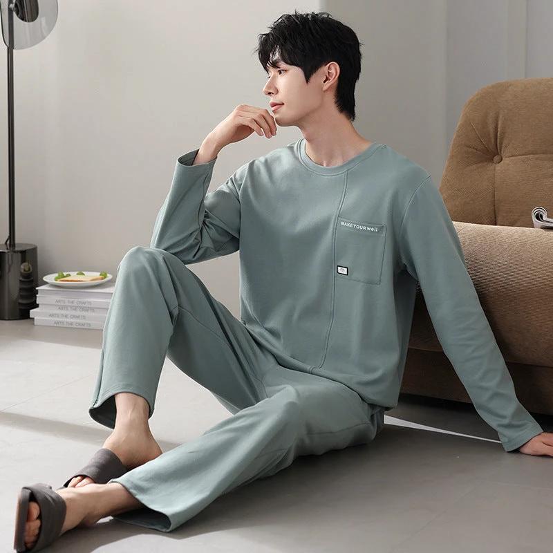 Men's Cotton Long Sleeve Casual Pajamas by GJG Denim