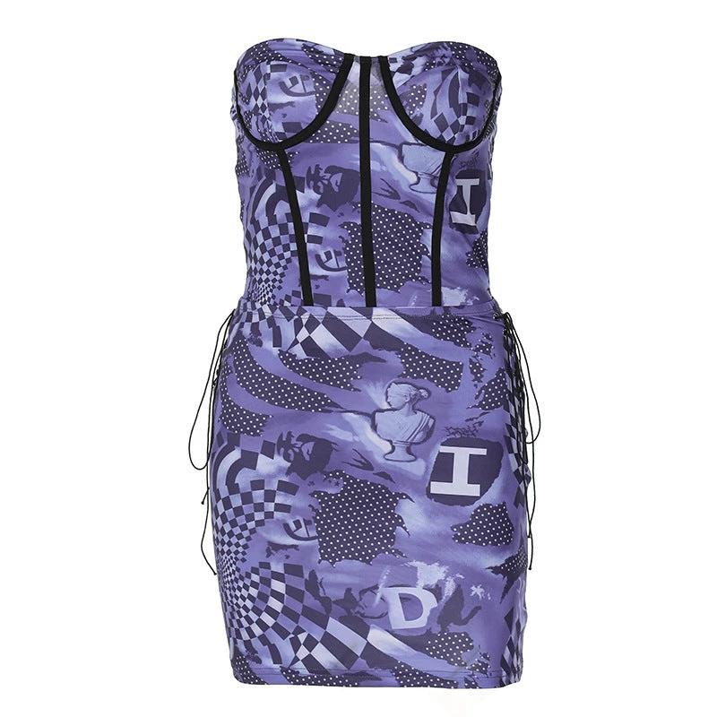 Sleeveless Corset Top Drawstring High Waist Skirt by GJG Denim