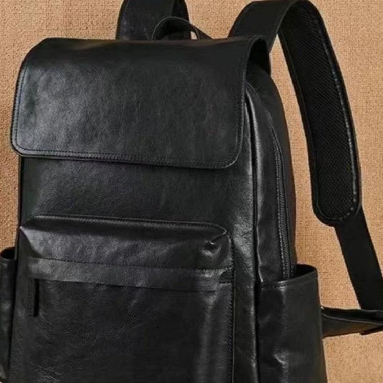 Flip-Top Design Multi-Pocket High-Capacity Commuter Leather Backpack For Men by GJG Denim