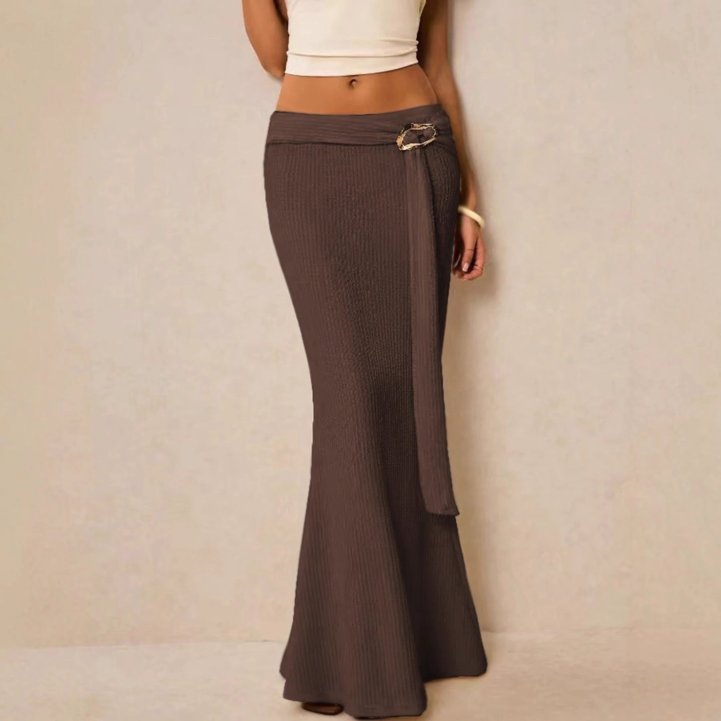 Metal-accented Figure-hugging Sheath Skirt by GJG Denim