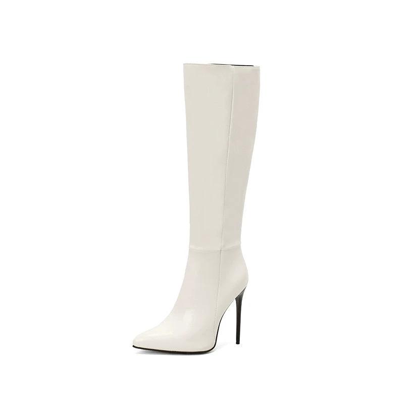 Autumn And Winter New Women Pointed Toe Stiletto Heel Side Zipper Below The Knee Boots by GJG Denim
